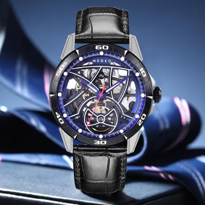 MEDEO unique Luminous tourbillon mechanical watches custom logo Genuine leather strap waterproof automatic mechanical watches for men    